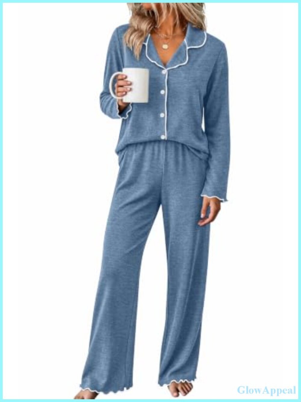 WIHOLL Women's Pajama Set Ruffle Long Sleeve Button Up 2 Piece Pjs Sleepwear